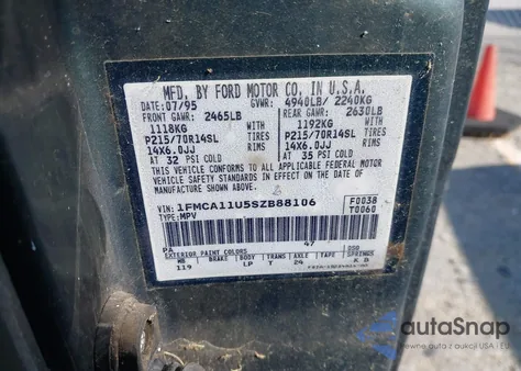 1995 Ford Aerostar из США, поврежденный, VIN 1FMCA11U5SZB88106